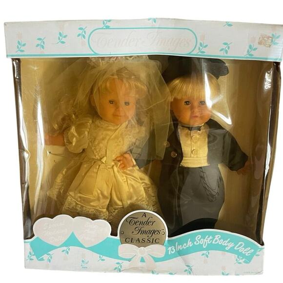 VTG 1993 wedding dolls tender images SOFT LUV BRIDE & GROOM 13’ COLLECTIBLE - Picture 1 of 12
